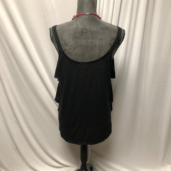 French Laundry Sleeveless Top Womens Size Large Black Polka Dot Tiered Ruffle - Picture 3 of 6